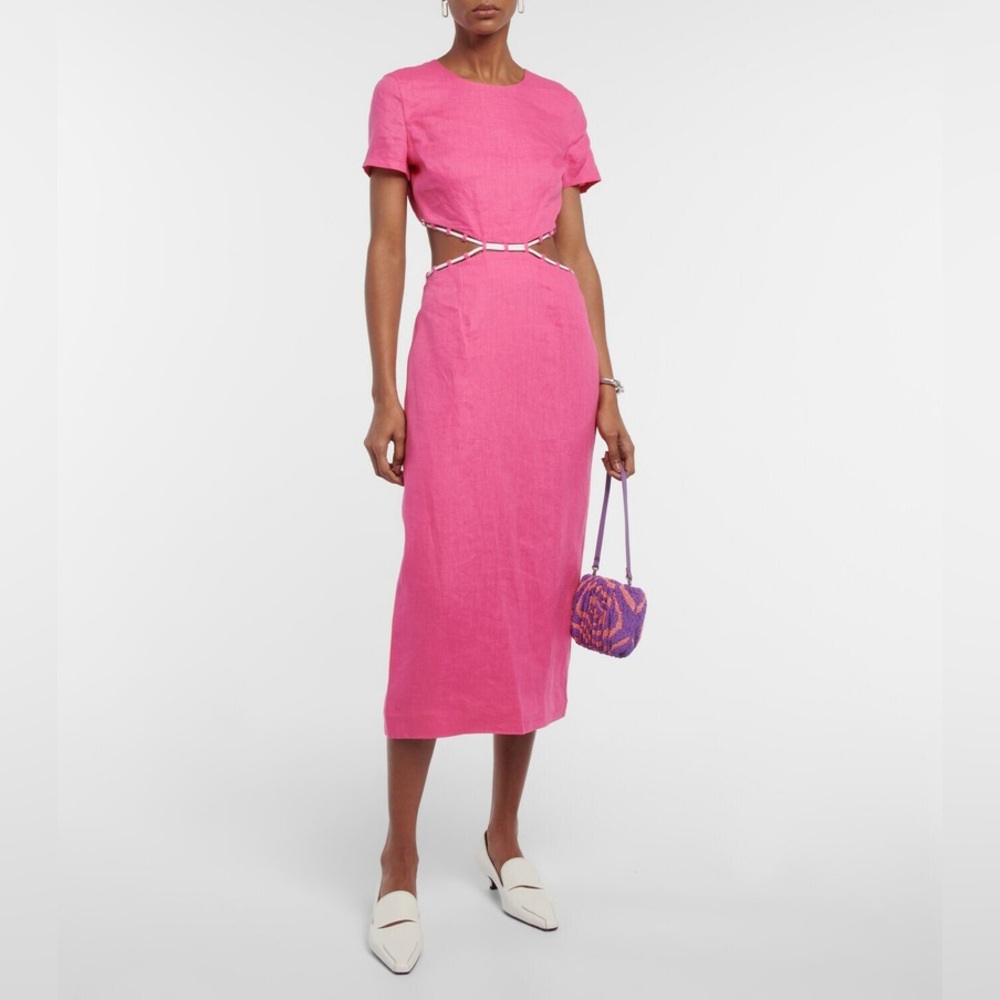 STAUD Fuchsia Pink Cutout Midi Dress